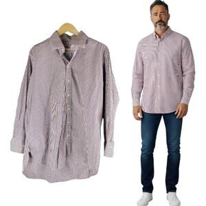 Thomas Pink Dress Shirt Button Up Long Sleeve Red Size 17 1/2
